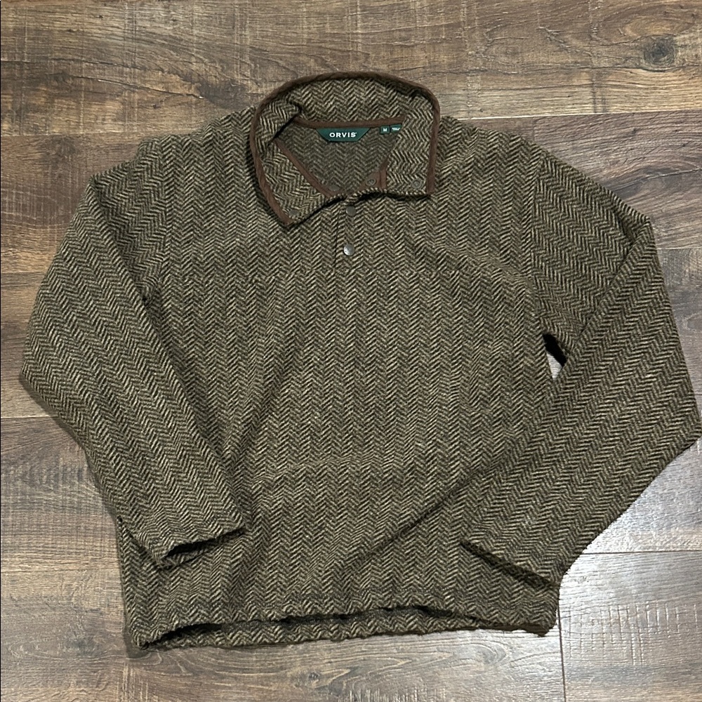 Orvis Brown Herringbone Button-Up - image 1